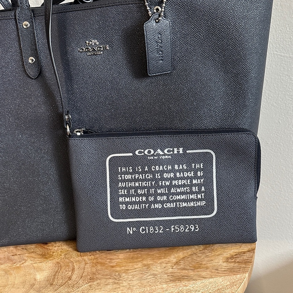 Coach Reversible Charcoal Navy Gray Tote Bag - Picture 2 of 7